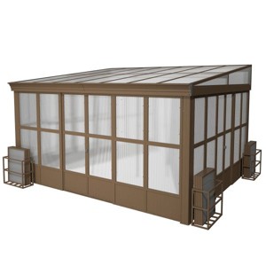 Mondawe Lean to Sunroom 12x14FT Wall Mounted Solarium with Sloping Roof, Detachable Screens, 2 Lockable Sliding Doors - 1 of 4