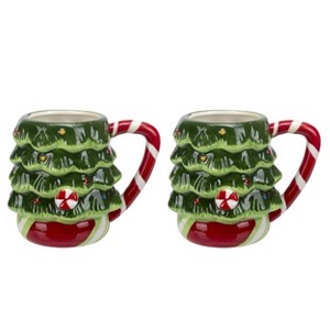 100 North Peppermint Tree 19 ounce Dolomite Ceramic Christmas Coffee Mugs Pack of 2 - 1 of 4