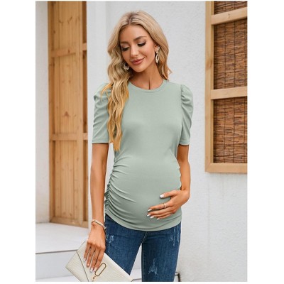 Maternity Shirts Women's Floral Tops Pregnancy Ruched Side Tunic Top