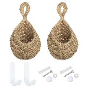Unique Bargains Handmade Cotton Rope Natural Durable Space-Saving Hanging Basket 2 Pcs - 1 of 4