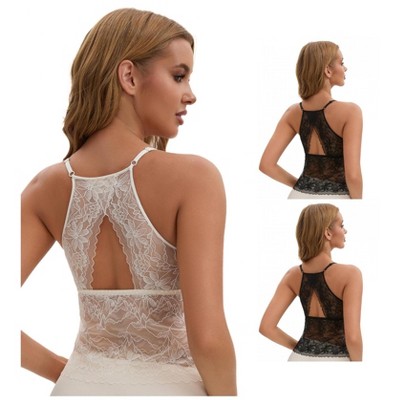 INSPIRE CHIC Women's 3 Pack Lace Mesh Adjustable Spaghetti Strap Fixed Cup Breathable Camisoles