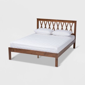 Queen Malene Wood Platform Bed Walnut - Baxton Studio: Retro 1960s Design, Rubberwood, No Box Spring Required - 1 of 4