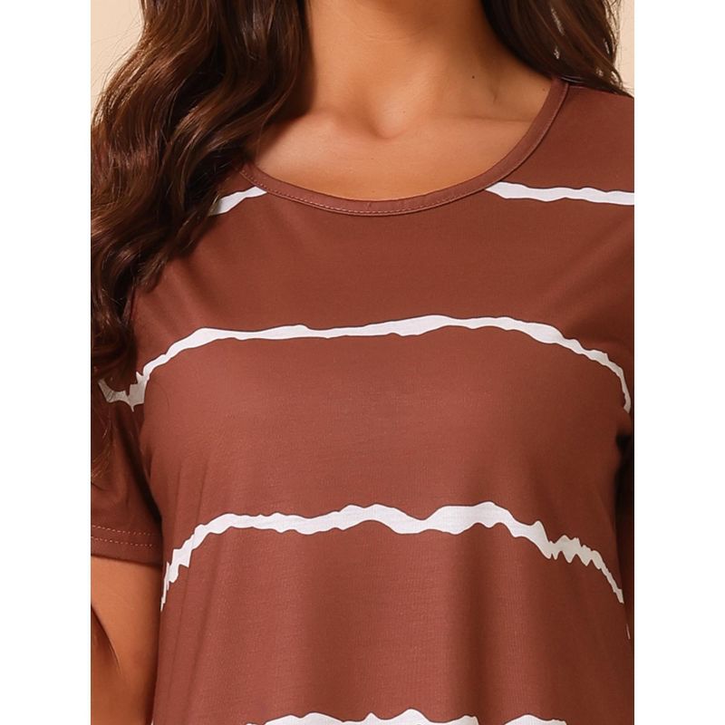 cheibear Women's Round Neck Nightshirt Striped Short Sleeve Sleepshirt Nightgown, 4 of 6