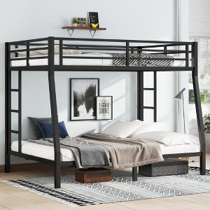 Metal Full XL over Queen Bunk Bed with Dual Ladders and Guardrails, Heavy-Duty Frame with Under-Bed Storage ,kids bed - 1 of 4