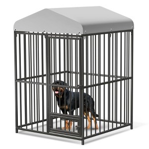 Outdoor Dog Kennel, 4x4x6 Ft /8 x 4 x 6 FT Metal Dog Kennel with Roof, Safety Lock & Rotating Feeder, Suitable for Dogs, Cats, Chickens, Rabbits - 1 of 4