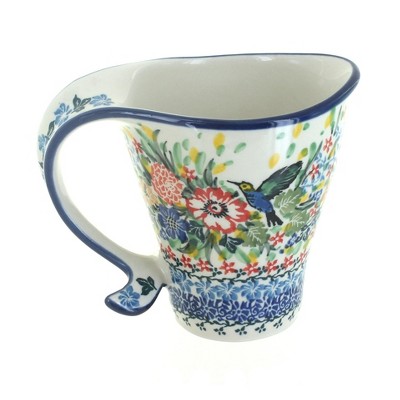 Blue Rose Polish Pottery Hummingbird Fish Tail Cup