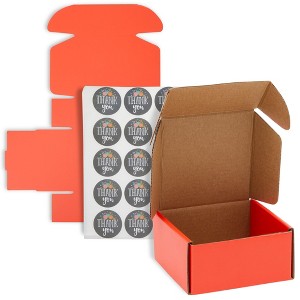 Stockroom Plus 25 Pack Cardboard Box Mailers with Thank You Stickers, Shipping Boxes, 4x4x2 in, Red - 1 of 4