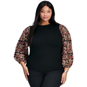 Avenue Women's Plus Size Melody Mm Blouson Slv Top - 1 of 4