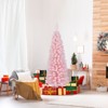 Tangkula 8 FT Christmas Tree Artificial Xmas Tree with 1000 Flocked Branch Tips & Folding Metal Stand Slim Pencil Decoration Tree - 3 of 4