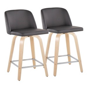 Set of 2 Toriano PU Leather Counter Height Barstools Natural/Gray/Chrome - LumiSource - 1 of 4