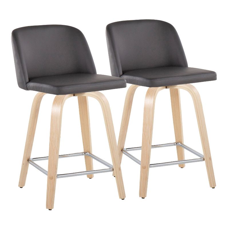 Set of 2 Toriano PU Leather Counter Height Barstools Natural/Gray/Chrome - LumiSource, 1 of 11