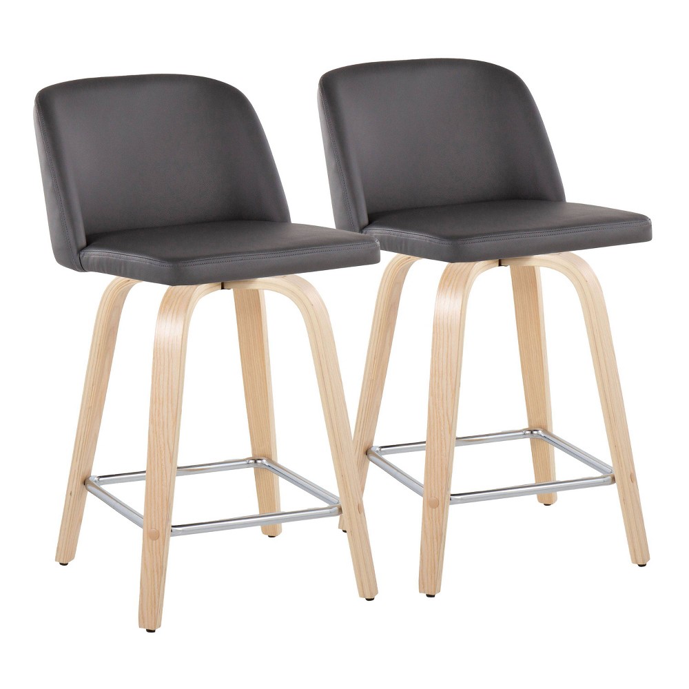 Photos - Storage Combination Set of 2 Toriano PU Leather Counter Height Barstools Natural/Gray/Chrome 