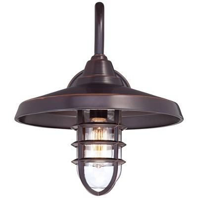 Bronze Industrial Outdoor Wall Light with Glass Shade