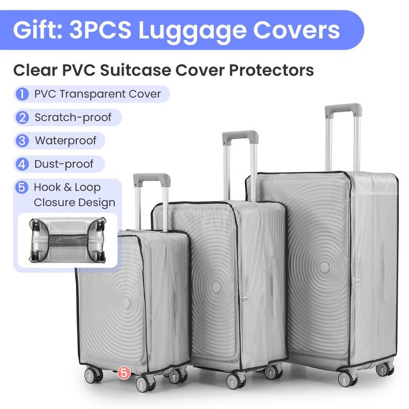 Luggage Sets 3 Piece(20/24/28), Expandable Carry On Luggage with TSA Lock Airline Approved, 100% PC Hard Shell and Lightweight Suitcase, 2 of 6