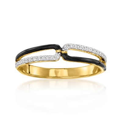 Ross-Simons 0.10 ct. t.w. Diamond and Black Enamel Ring in 18kt Gold Over Sterling