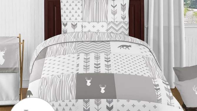 Sweet Jojo Designs Boy Girl Gender Neutral Unisex Baby Crib Bedding Set - Woodsy Collection Grey and White 4pc, 2 of 8, play video
