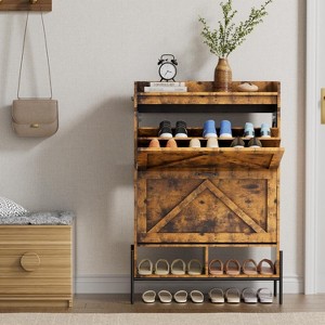 Acekool Shoe Cabinet with 2 Flip-Up Drawers & Open Storage, Adjustable Support Legs, Metal Knobs, Entryway Organizer - 1 of 4
