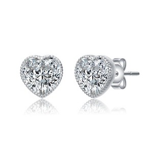Guili Heart Bezel Set Stud Earrings with Radiant Clear CZ Stones, Symbolizing Love, Beauty, and Elegance in a Stunning and Chic Jewelry Design - 1 of 2