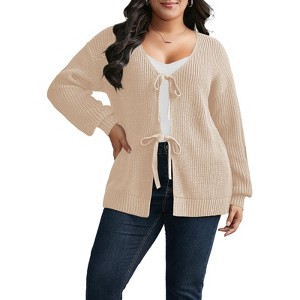 Cardigan Sweaters for Women Trendy Open Front Long Sleeve Button Down Bow Knot Cropped Lady Jacket - 1 of 4