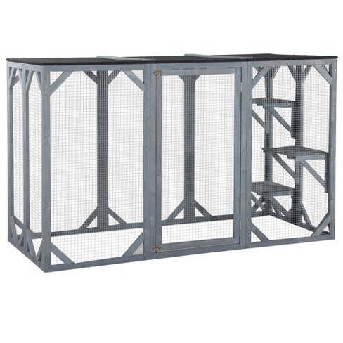 Pawhut large wooden outdoor cat enclosure cage with 6 platforms sale