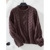Women Solid Color Twisted Knot Retro Loose Long-Sleeved Pullover Sweater - 3 of 4