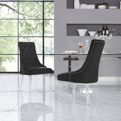 Inspired Home Marilyn Button Tufted Armless Acrylic Leg Dining Chair (Set of 2)