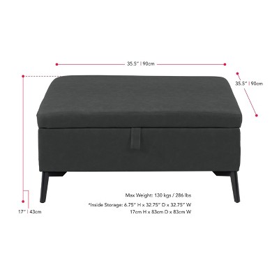 Linden Square Black Fabric Storage Ottoman with Metal Legs