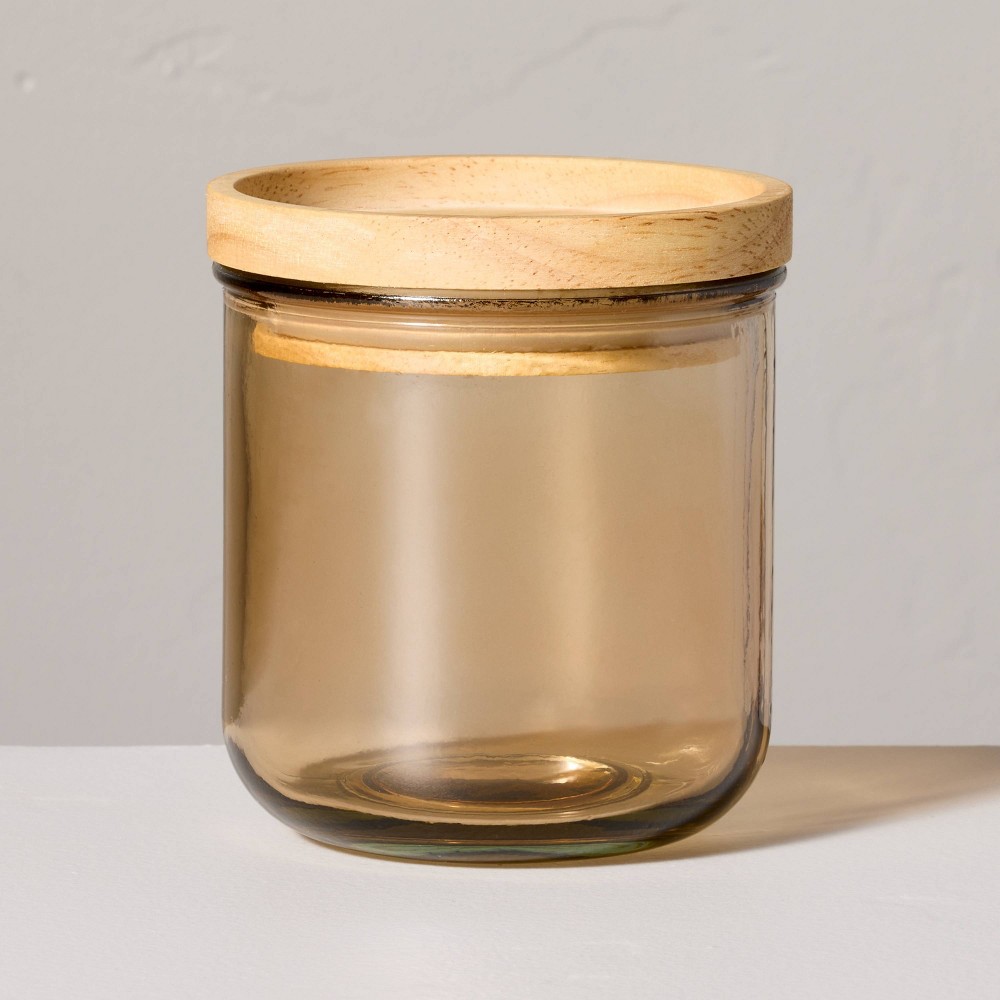 Photos - Food Container 11.8oz Tinted Glass Kitchen Storage Jar with Wood Lid Tan Glass - Hearth & Hand™ with Magnolia