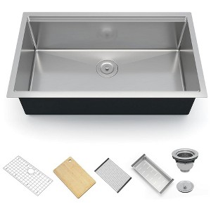 Whizmax Brushed Nickel Undermount Kitchen Bar Sink with Single-tier Track,Stainless Steel 16 Guage Bowl Kitchen Sinks Full Accessories - 1 of 4