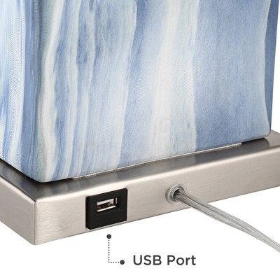 Rippled Blue Faux Marble Table Lamps with USB Ports