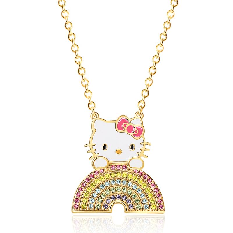 Sanrio Hello Kitty 18kt Flash Gold Plated Crystal Rainbow Necklace, 18'' Chain, 1 of 5