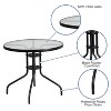 Emma and Oliver Five Piece Patio Table Set with Round Metal Table with Tempered Glass Top and 4 Flex Comfort Stacking Chairs - 3 of 4