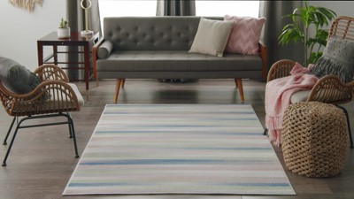 Whimsicle Blue Multicolor 8'4" x 11'6" Synthetic Stripe Rug