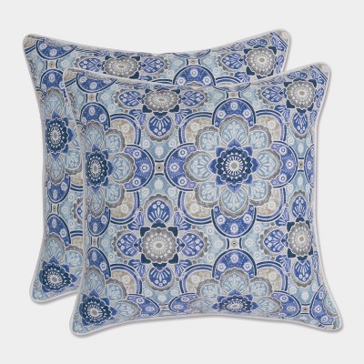 Keyzu Medallion 2pc Square Outdoor Throw Pillow Set Blue - Pillow Perfect