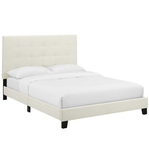 Modway Melanie Queen Tufted Button Upholstered Performance Velvet Platform Bed - Ivory - 1 of 4