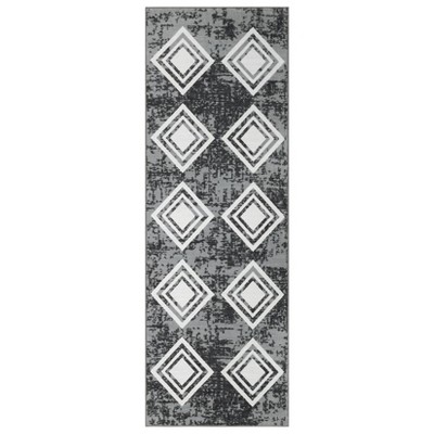 Washable Modern Geometric Grid Rug Non Slip Low Pile Rug Soft Contemporary Throw Floor Cover Foldable Indoor Carpet for Living Room Bedroom