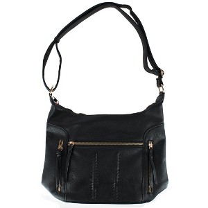 Alyssa Women's Synthetic Leather Adjustable Crossbody with Zipper Detail, Black - 1 of 4