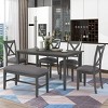 Counter Height Dining Sets 6 Piece, Dining Table Set For 6, Dining Set Solid Wood With X-Shaped Backrests Chairs -Cuddlewood - 3 of 4