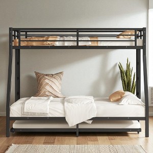 Mshliw Twin Over Full Metal Bunk Bed with Twin Trundle, Heavy-Duty Frame, Safety Guardrail, Noise-Free Design, Space-Saving Bed for Kids or Guests - 1 of 4