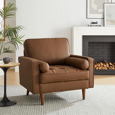 Modway  Valour Faux Leather Tufted Accent Armchair in Brown- Vegan Leather Cushioned Lounge Chair for Living Room or Office