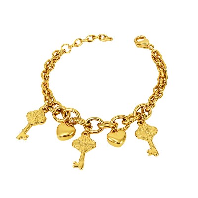 Gold Titanium Steel Key & Heart Classic Women's Bracelet