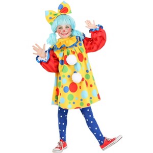 HalloweenCostumes.com Kid's Posh Polka Dot Clown Costume for girls, Rainbow Polka Dot Circus Dress with Large Bow, Kid Carnival Outfit - 1 of 4