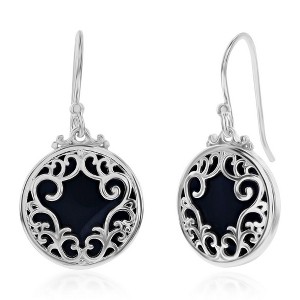 Simona Sterling Silver Round Onyx Filigree Design Earrings - Black - 1 of 2
