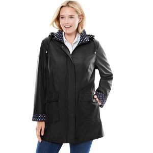 Woman Within Women's Plus Size Dot Trim Raincoat - 1 of 4