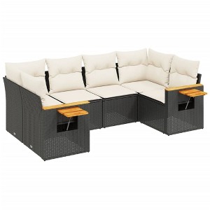 vidaXL 6 Piece Patio Sofa Set with Cushions Black Poly Rattan - Black and Cream - 1 of 4
