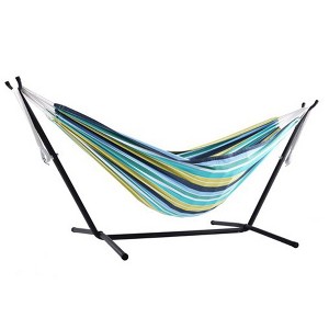 Vivere Double Cotton Combo Outdoor Backyard Patio Hammock with Stand, Cayo Reef - 1 of 2