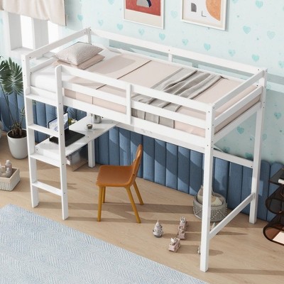 NicBex Twin Size Loft Bed with Guardrail,Rubber Wood Loft Bed Frame with Ladder,Bed Frame for Adults,Kids,Box Spring Not Required