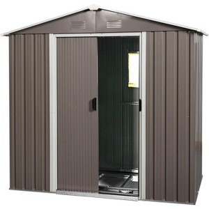 8x4ft Metal Storage Shed with Window, Outdoor Aluminum Frame Shed for Garden Tools, Patio Furniture & Trash Cans, Grey Backyard Shed - 1 of 4