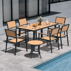Pamapic 8-Piece Aluminum Outdoor Patio Dining Set with Rectangle Table, Small Side Table and 6-Stackable Chairs - 1 of 4