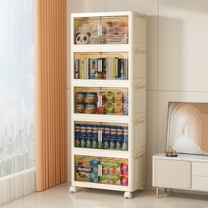 FONTOI 5 Tiers Folding Storage Cabinet with Wheels, Collapsible Storage Bins, Closet Organizers, Storage Containers, Cream White, 11.81"*50"*19.69" - 1 of 4